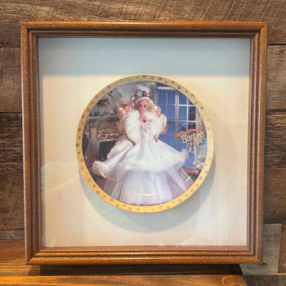 Enesco Barbie 1989 Happy Holidays Collectors' Plate Framed
